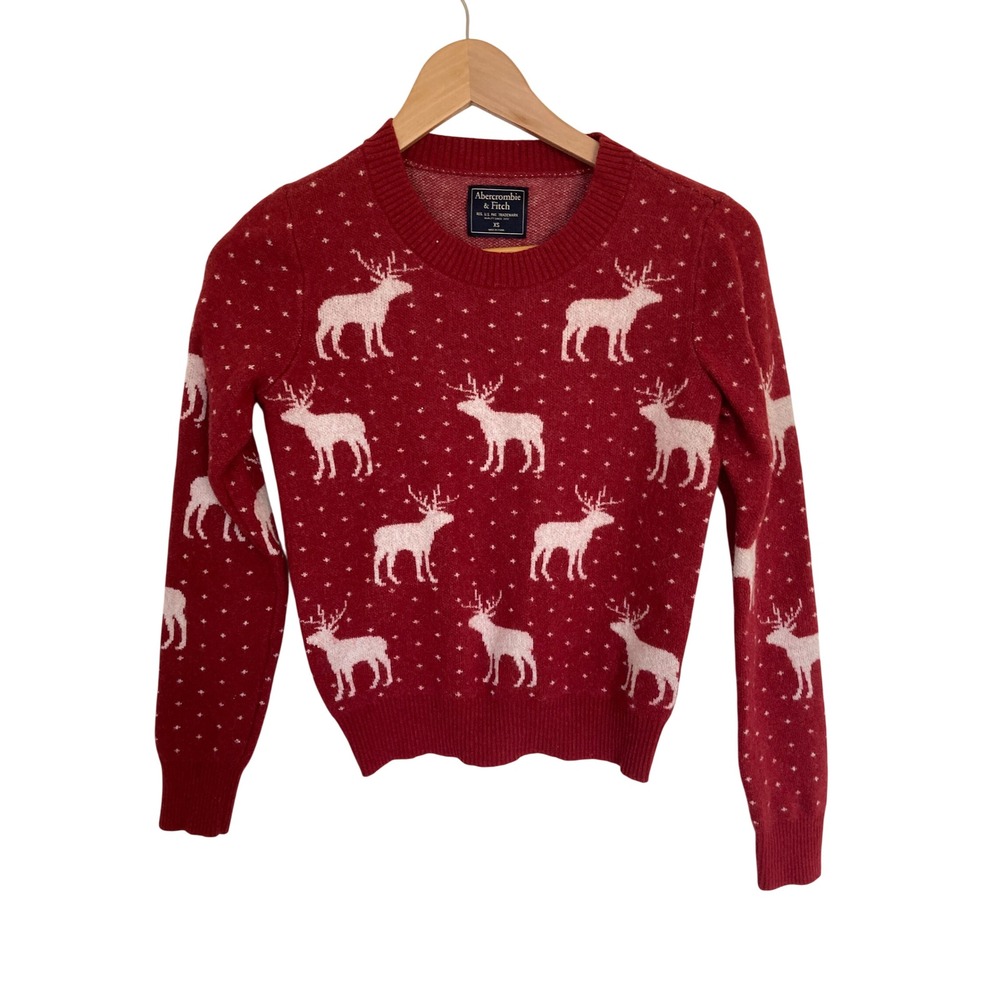 Abercrombie & Fitch Red Reindeer Wool Alpaca Blend Sweater XS 1R6377